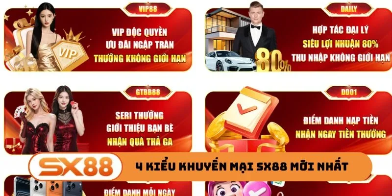 Tổng hợp 4 kiểu khuyến mại SX88 mới nhất