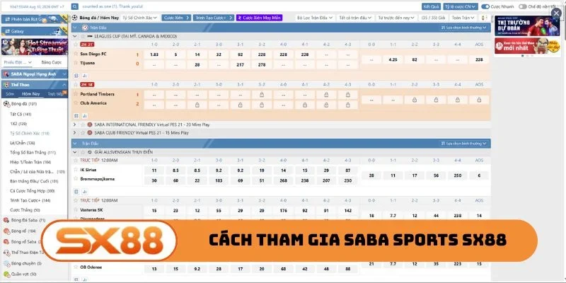 Cách tham gia Saba Sports SX88 cho cược thủ