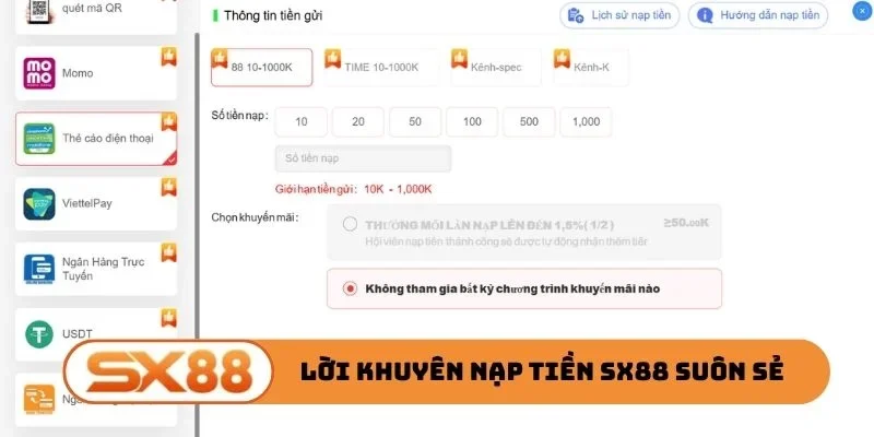 Bỏ túi lời khuyên nạp tiền SX88 suôn sẻ